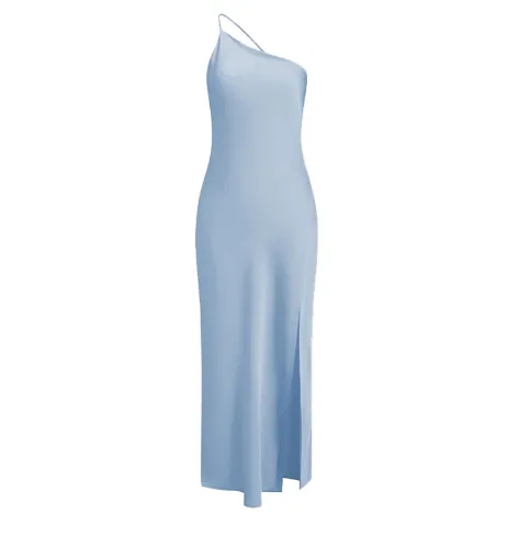French Yellow Satin Dress Senior Sense Backless Long Skirt Holiday Blue M Code - Shop at LoveMi