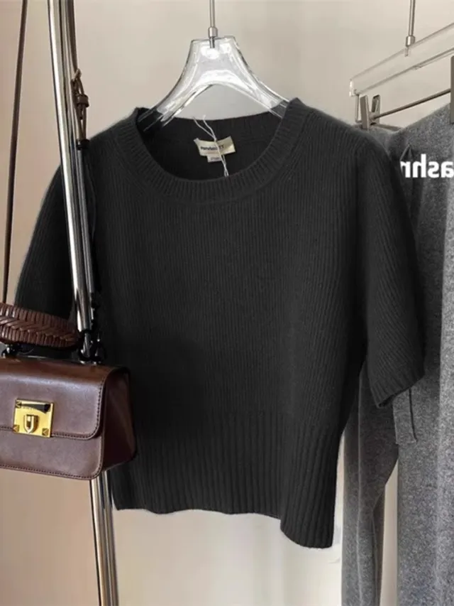 Soft Glutinous Inner Wear Sweater Puff Sleeve Short Black - Shop at LoveMi