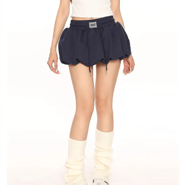 Women's Solid Color Casual Knitted Flower Bud Short Skirt Blue - Shop at LoveMi