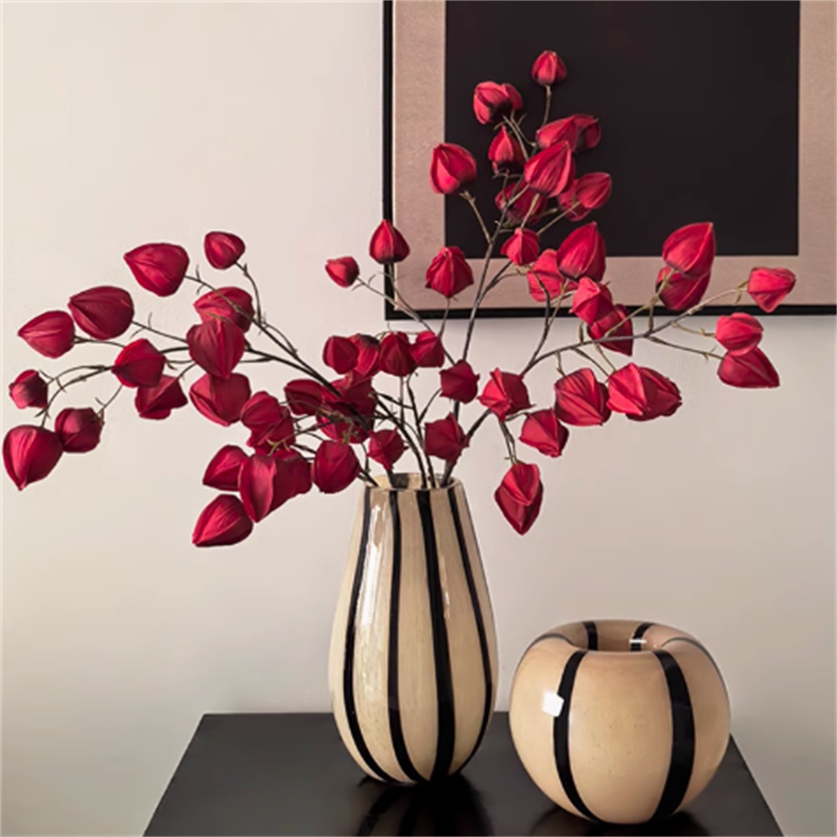 Medieval Style Striped Glass Vase Living Room Table Flower Arrangement