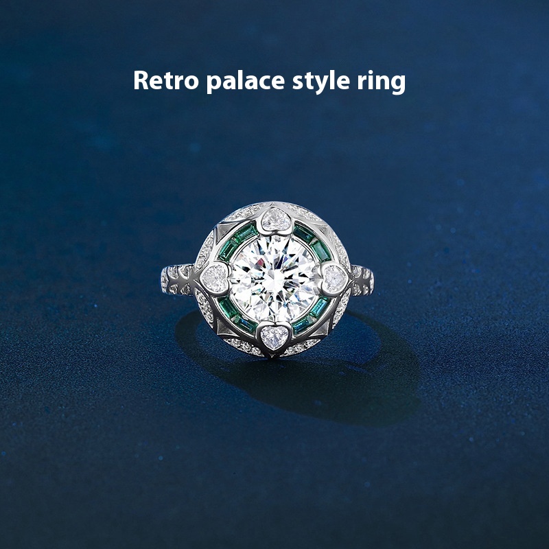 925 Sterling Silver Ring D Color Moissanite 2 Karat Green Background
