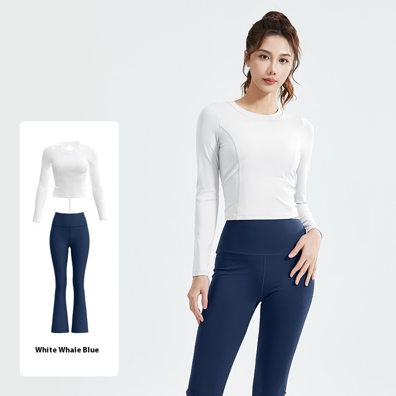 Drawstring Long Sleeve Bell-bottom Pants Breathable Running Training Fitness Suit Women