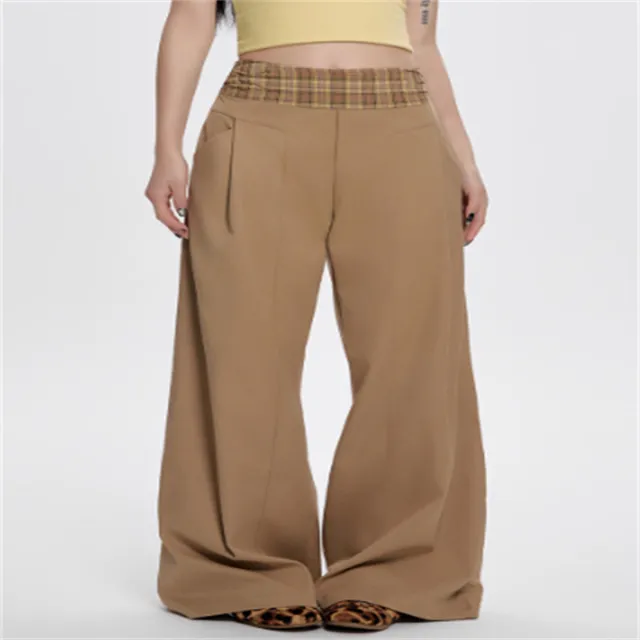 Women's Summer High Waist Plaid Casual Pants Khaki - Shop at LoveMi