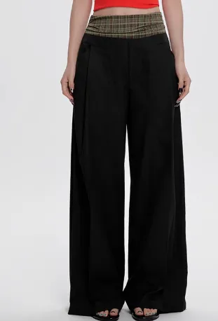 Women's Summer High Waist Plaid Casual Pants Black - Shop at LoveMi