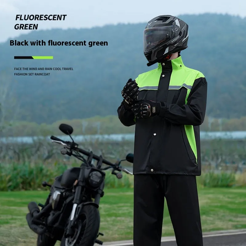 Rain Pants Cycling Suit Motorcycle Split Raincoat - Green And Black