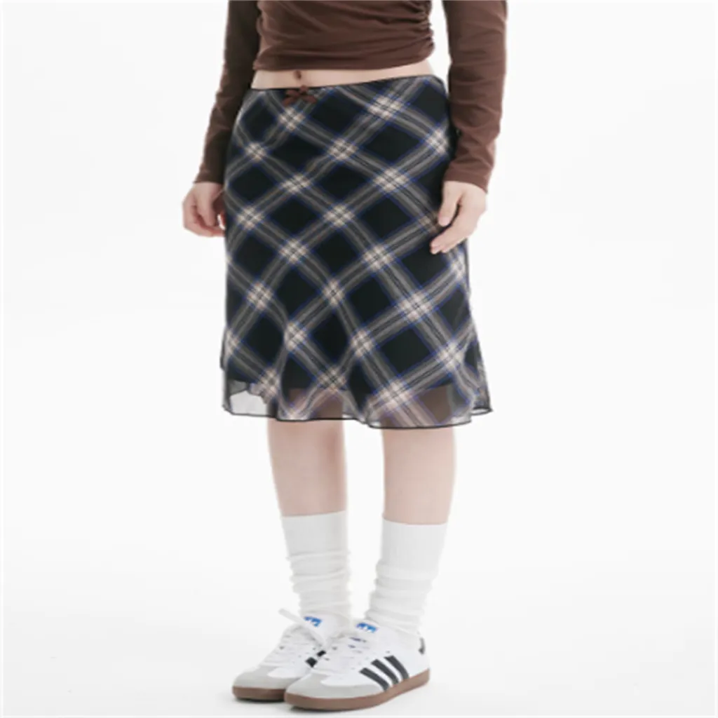 High Waist Slimming All-match Medium And Long Petite A-line Skirt - Blue