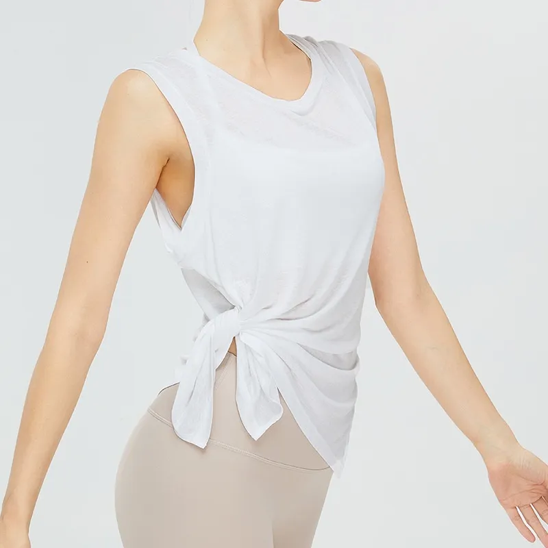 New Lightweight Quick-drying Yoga Blouse Women's Sleeveless Loose Workout Clothes Sports Top - White