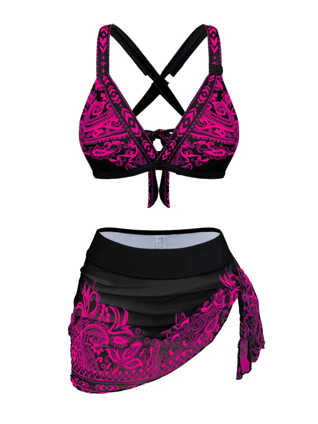 Bikini Split Three piece Set Gather Thin Advanced Sense Rose - Shop at LoveMi