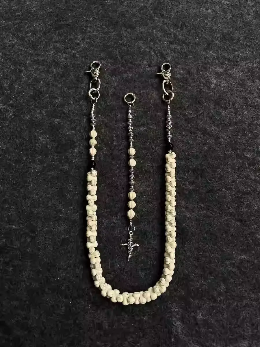 White Turquoise Bone Phants Zipper Splicing Package Package Pendant Buckle Waist Chain