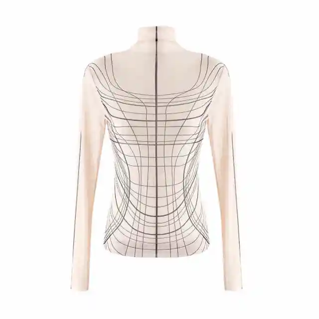 Line Tattoo Clothing Turtleneck Bottoming Shirt Women's High Elastic Long Sleeve T shirt Apricot - Shop at LoveMi