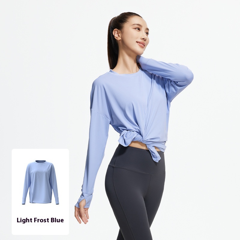 Slit Loose Yoga Clothes Long Sleeve Women's Sports Running Blue - Shop at LoveMi