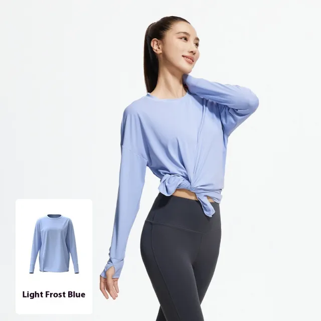 Slit Loose Yoga Clothes Long Sleeve Women's Sports Running Blue - Shop at LoveMi