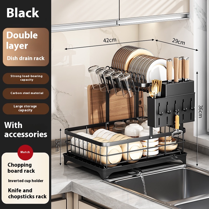Self-draining Bowl Rack Multi-functional Storage Rack Countertop Draining