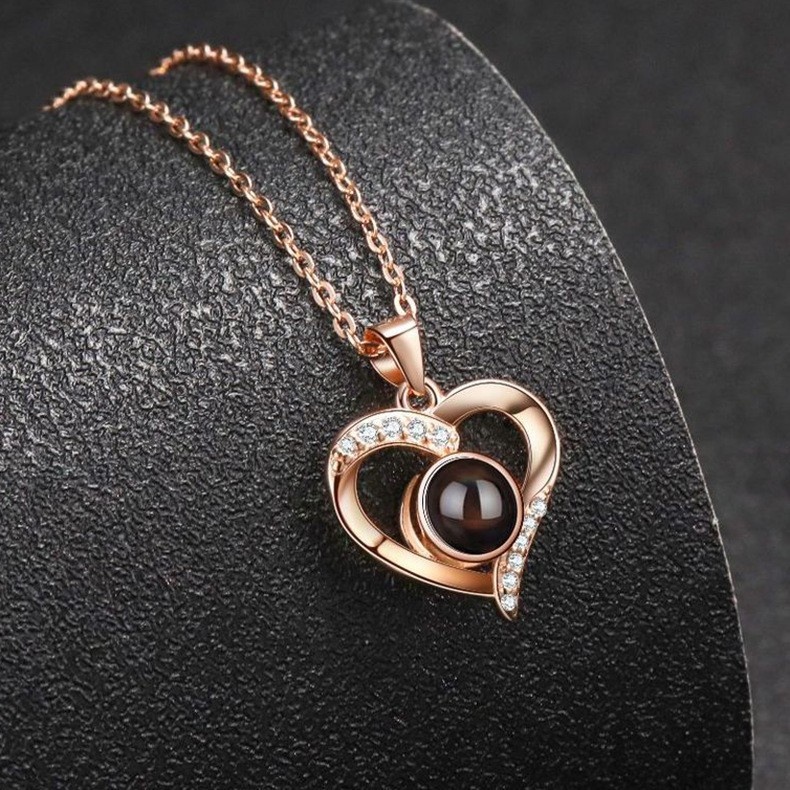 925 Silver Necklace Female Personality Projection Color Photo I Love You  Language Gifts