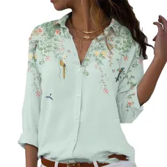 Fashion Printing Lapel Long Sleeve Shirt For Women - 3Style-S - View 1