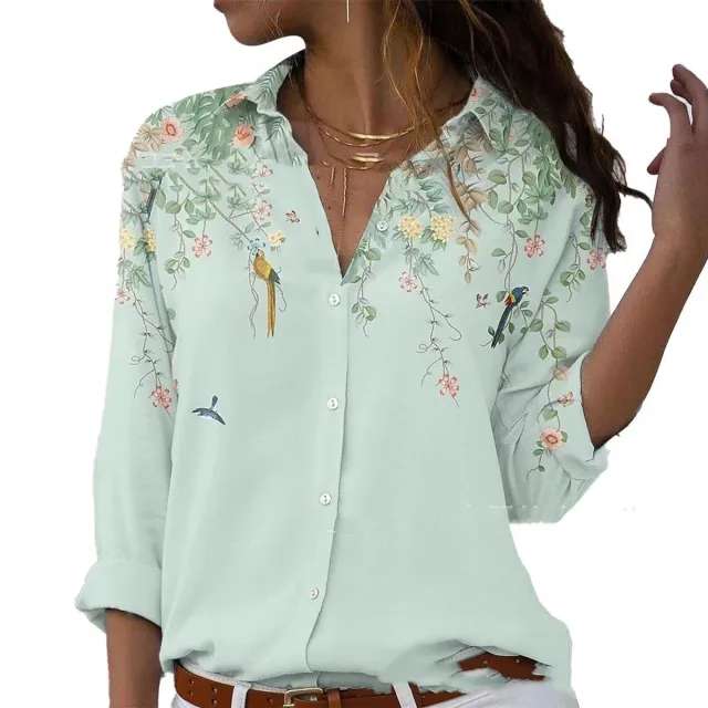 Fashion Printing Lapel Long Sleeve Shirt For Women 3Style L - Shop at LoveMi