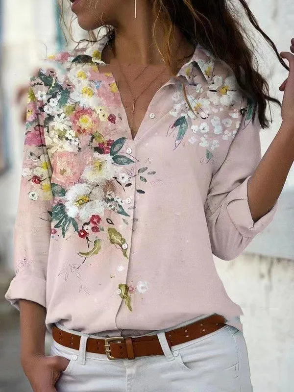 Fashion Printing Lapel Long Sleeve Shirt For Women 2Style 5Xl - Shop at LoveMi