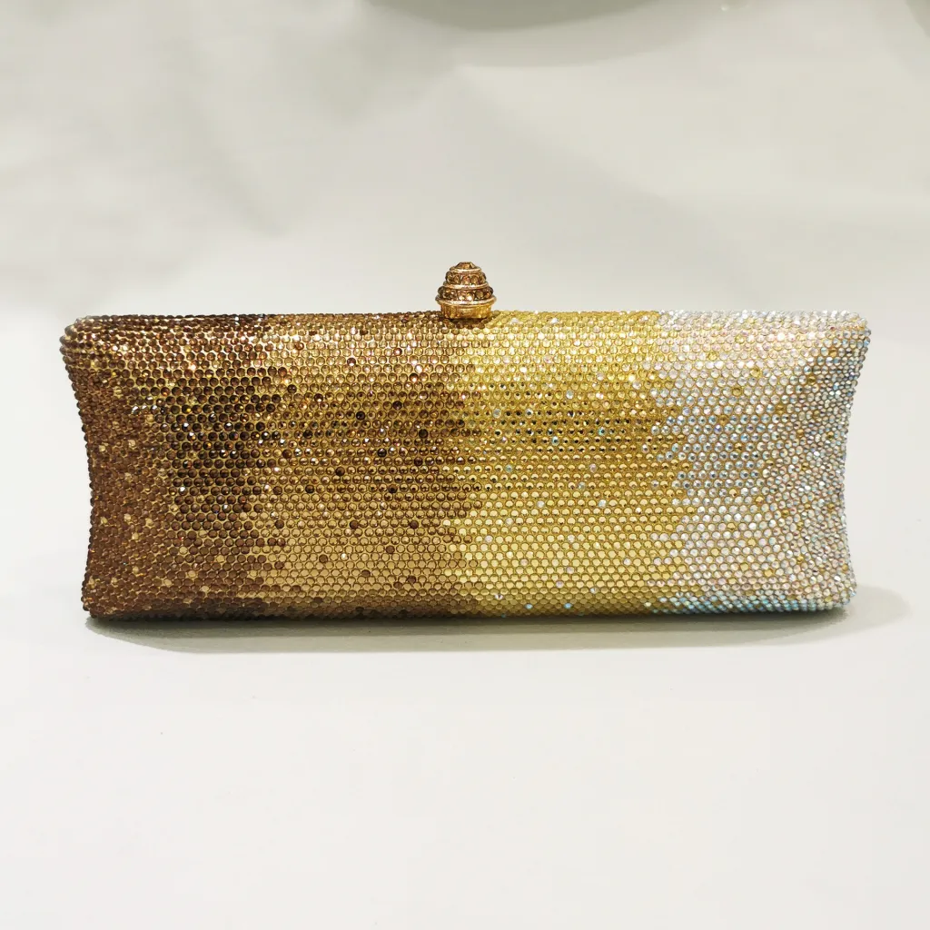 Gradient Rhinestone Women's Dinner Clutch Shoulder Bag - Gold
