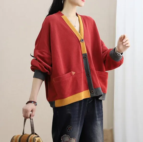 Autumn And Winter Loose Outside Wear Lazy Style Korean Version Design Sense Of Niche Cardigan Red - Shop at LoveMi