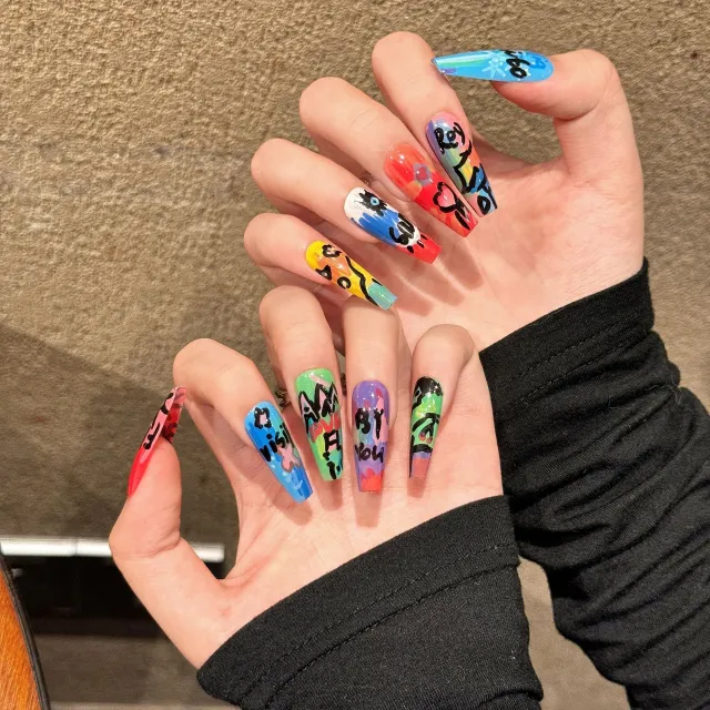 Graffiti Oil Painting Series Removable Fake Nails Wear Armor Small Size S - Shop at LoveMi