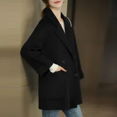 Women's Fashion New Woolen Mid-length Coat - Black - View 1
