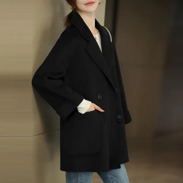 Women's Fashion New Woolen Mid length Coat Black - Shop at LoveMi