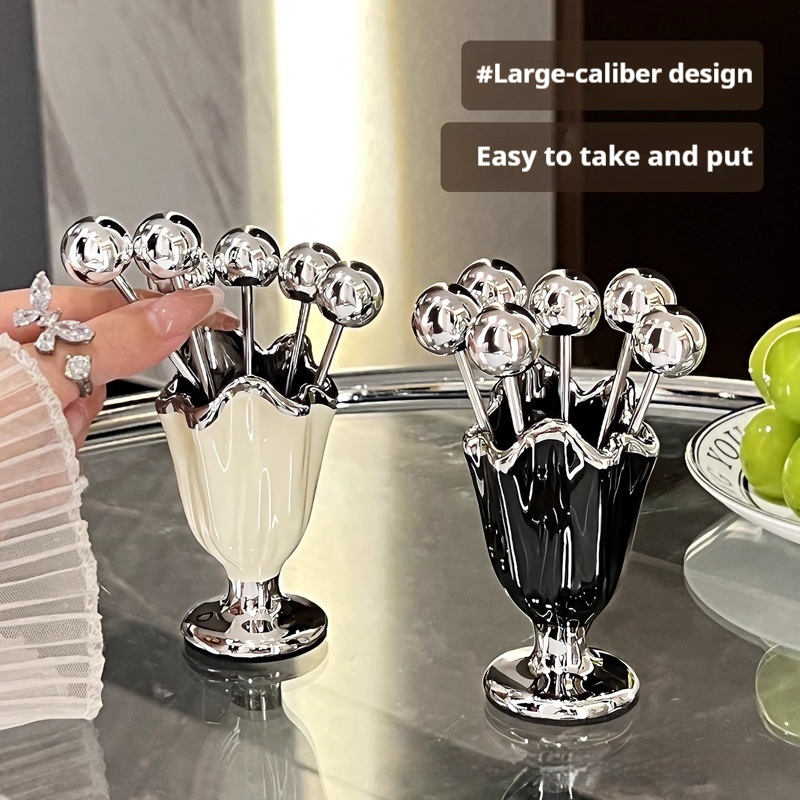 شوكة فواكه من الفولاذ المقاوم للصدأ مع حاوية منزلية لتخزين الكعك والحلوى