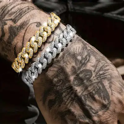 Simple Fashion And Fully jewelled Cuban Ins Style Hip Hop Geometric Bracelet Color Mixing 2 Piece Set - Shop at LoveMi