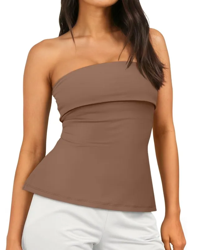 Women's Tube Top Off shoulder Backless Cute Brown - Shop at LoveMi