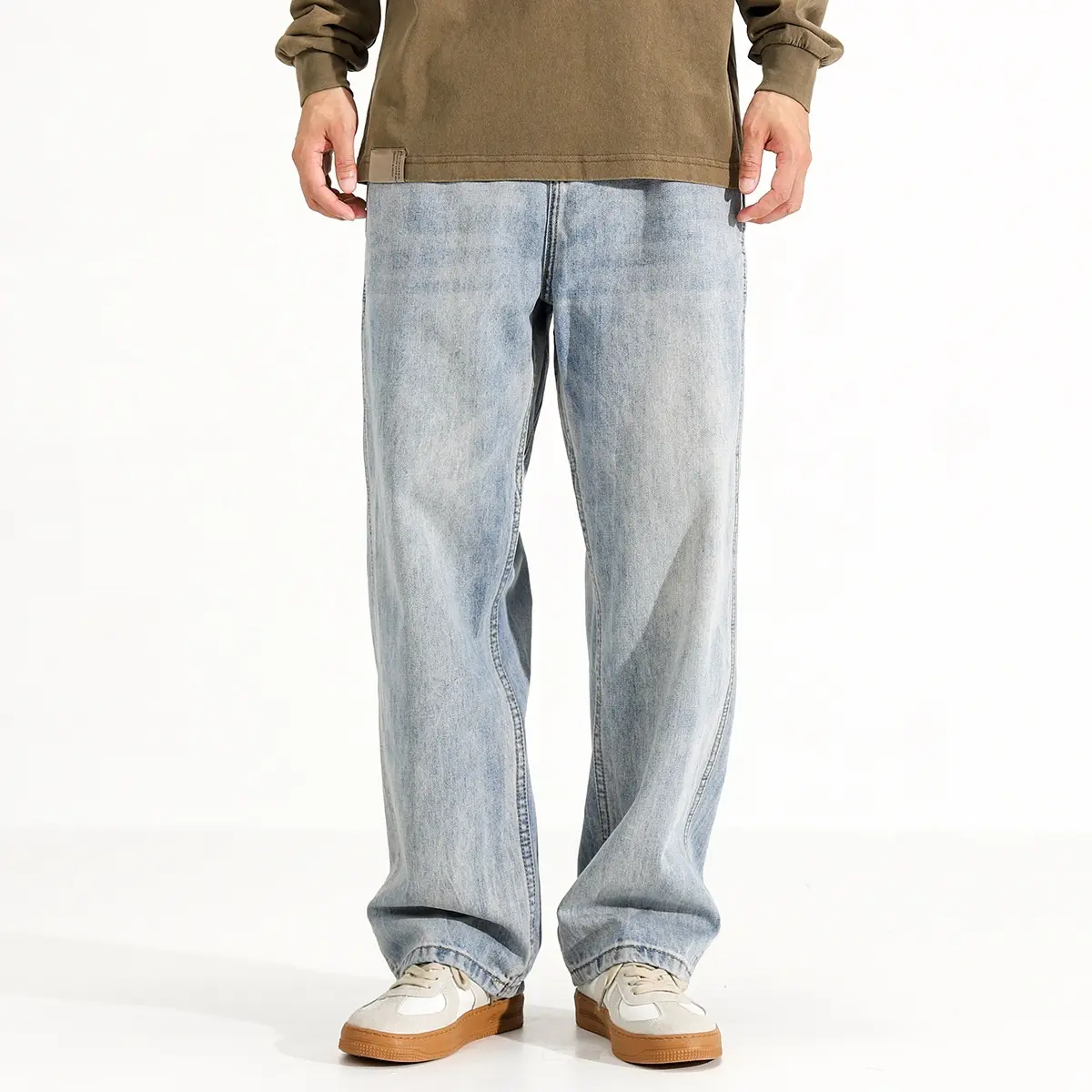 Men's Washed Distressed Straight Loose Straight Jeans