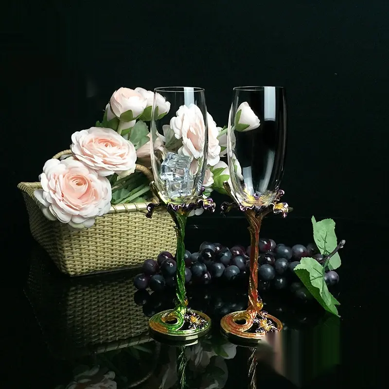 Enamel Crystal Crafts Creative Flower Iris Tectorum Carved Champagne Glass