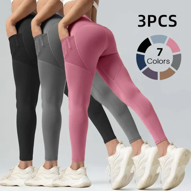 Thin Gym Pants With Buttock Mesh Tight Side Pockets 3Pcs Set - Shop at LoveMi