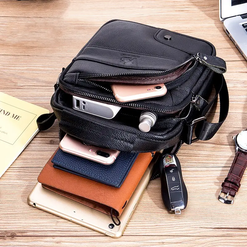 Men's Casual Simple First Layer Small Cowhide Crossbody Bag