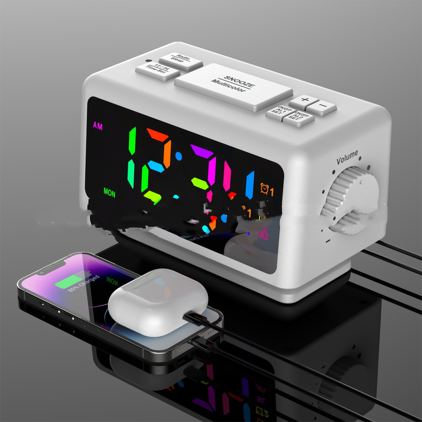 RGB Colorful LED Mirror Clock Electronic Clock