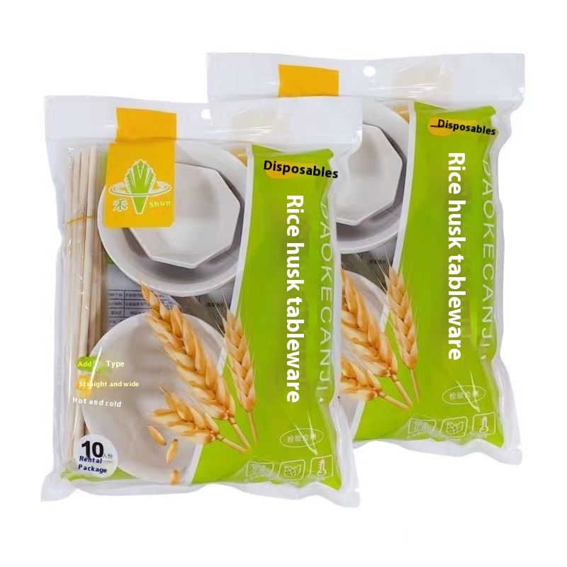 Ten-person Rice Husk Disposable Tableware Suit Degradable