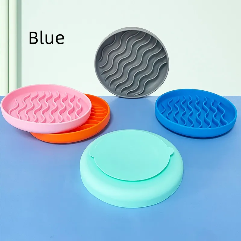Silicone Pet Slow Food Corrugated Shape Dinner Plate - Blue