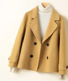 Reversible Cashmere Coat Women's Short Suit Jacket - Turmeric-M - View 1