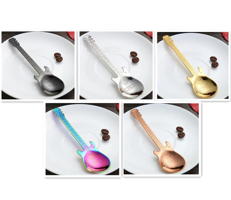 Guitar Coffee Spoon Set Stainless Steel Dessert Ice Cream Spoon Tea Spoon Coffee Accessories - Set