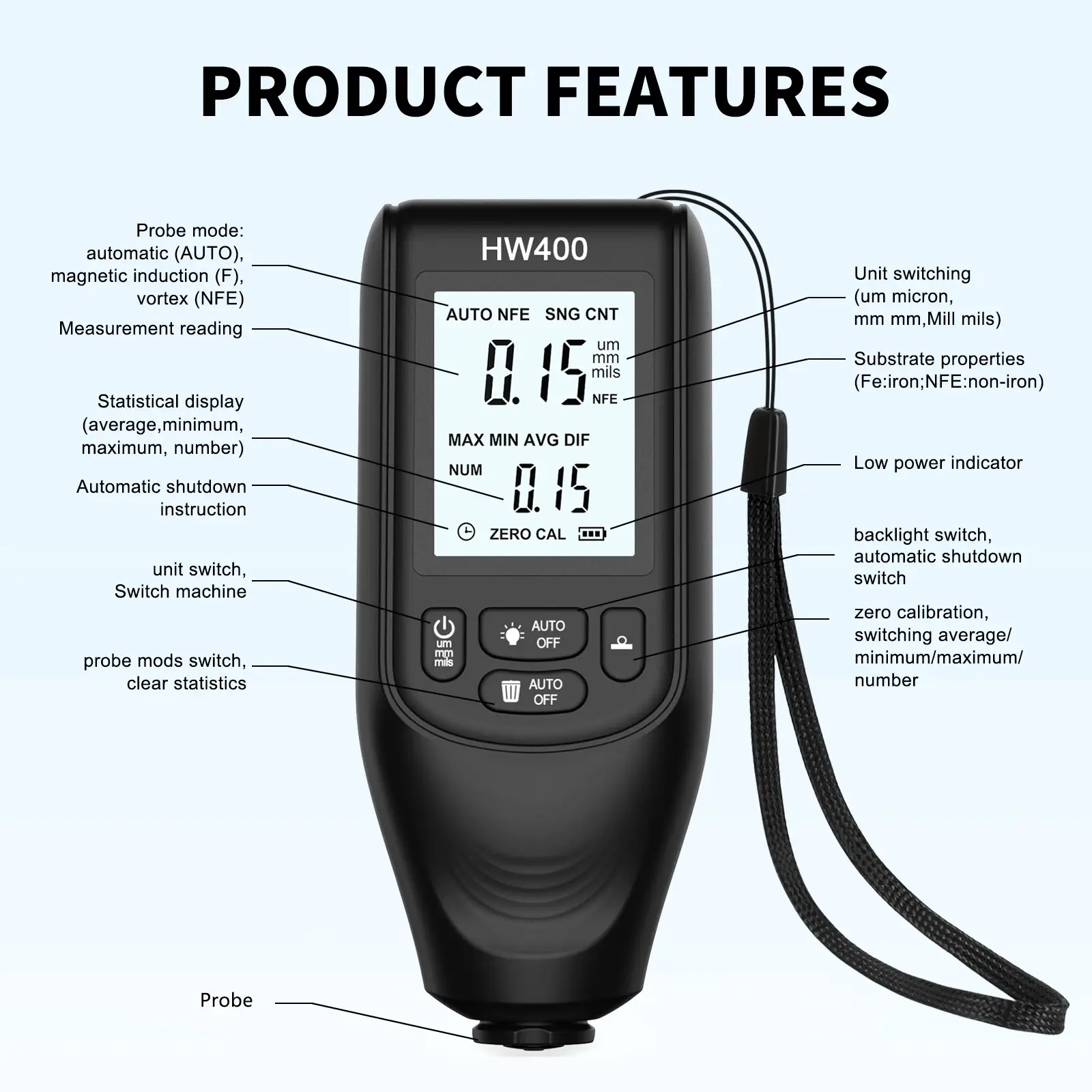 Coating Thickness Gauge High Precision Car Anti-skid