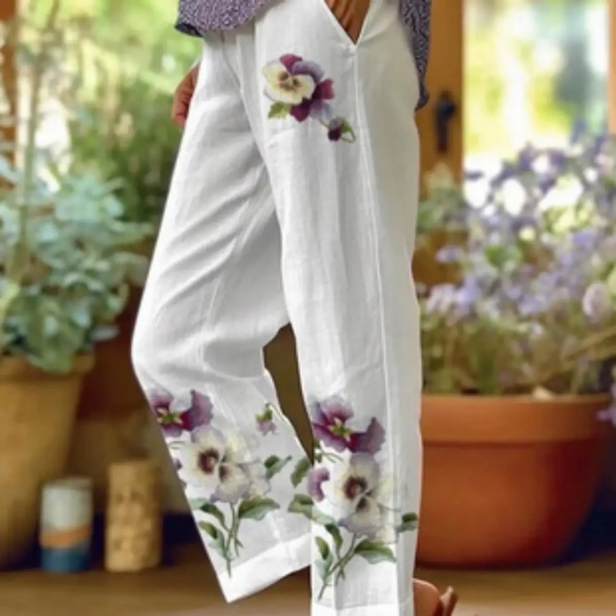 Digital Printed Minimalist Rolled Edge Casual Pants