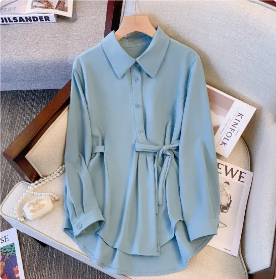 Large Lazy Style Long Sleeved Shirt For Women - Blue