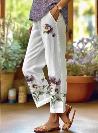 Digital Printed Minimalist Rolled Edge Casual Pants Y671 S - Shop at LoveMi