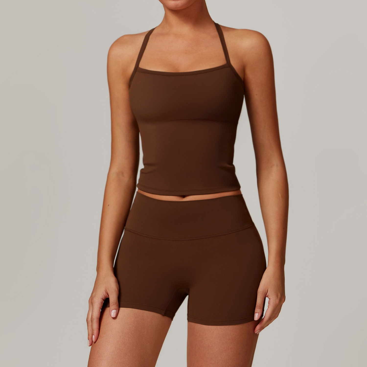 Tight Brushed Yoga Suit Quick drying Workout Clothes Chocolate Brown - Shop at LoveMi