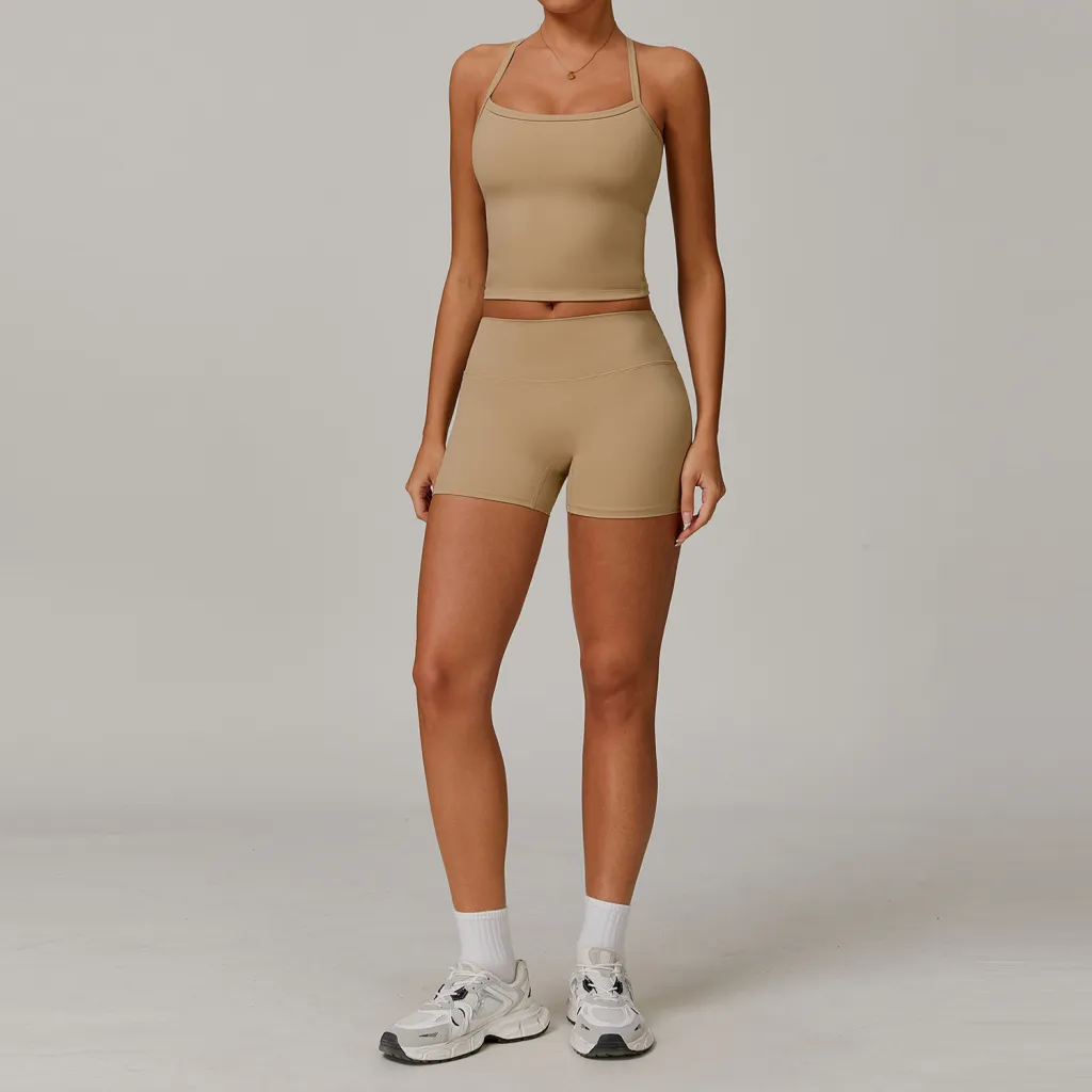 Tight Brushed Yoga Suit Quick-drying Workout Clothes - Medium Khaki