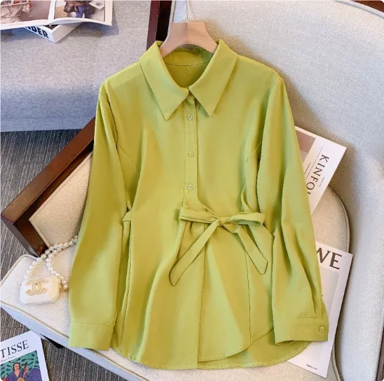 Large Lazy Style Long Sleeved Shirt For Women Green - Shop at LoveMi