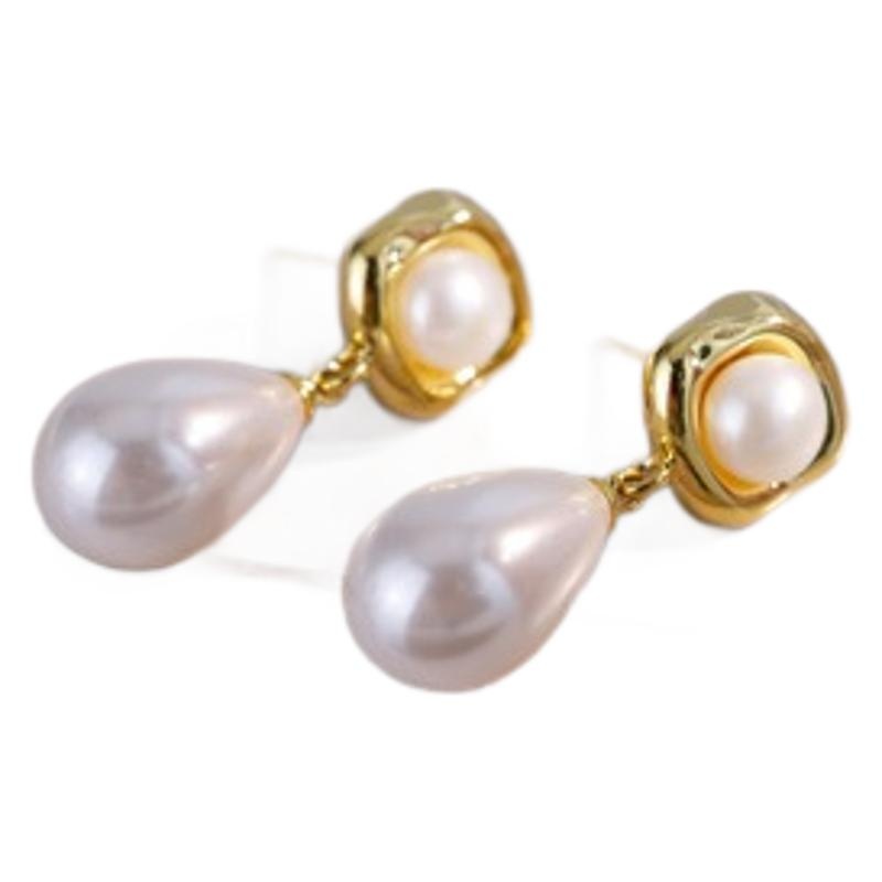 French Retro Golden Flower Colorful Halo Water Drop Pearl Grace Simple Earring Accessories