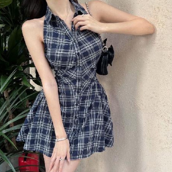 French Minority Lapel Sleeveless Collar Slip Dress