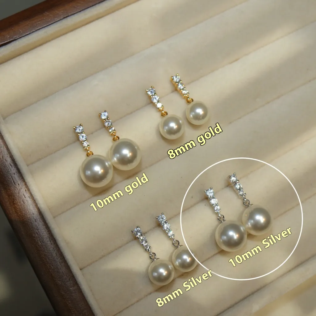 Pearl S925 Silver Stud Earrings For Women - 10Mm White Gang Drill Silver