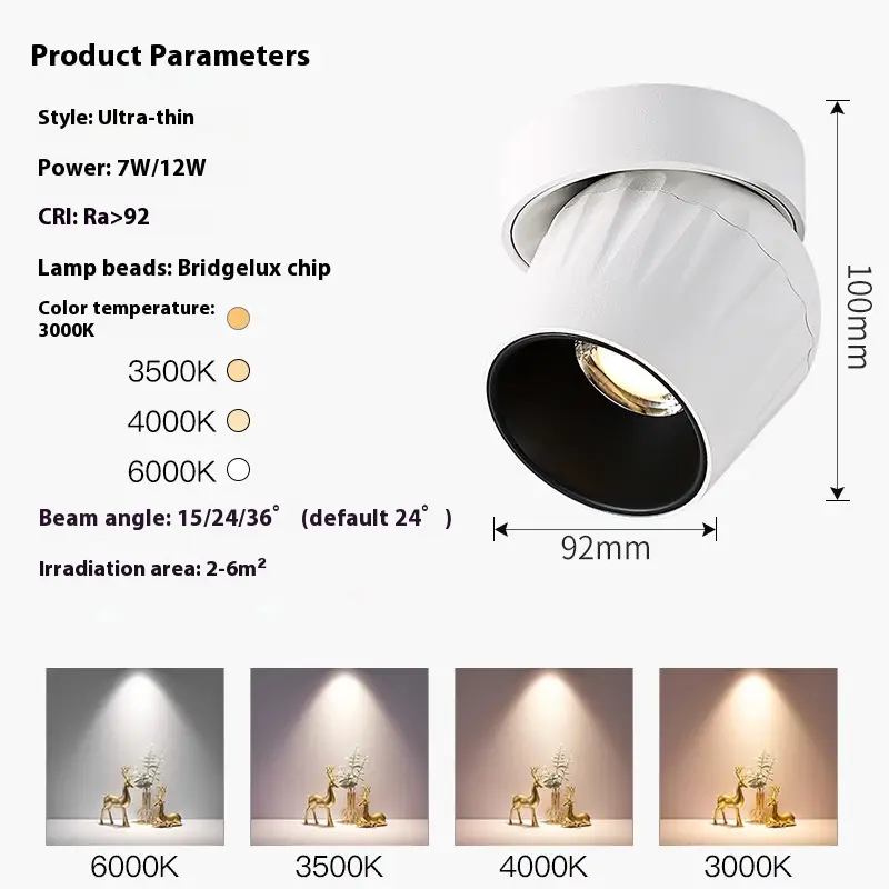 Surface Mounted Spotlight Adjustable Angle Led Ceiling Lamp Home Living Room