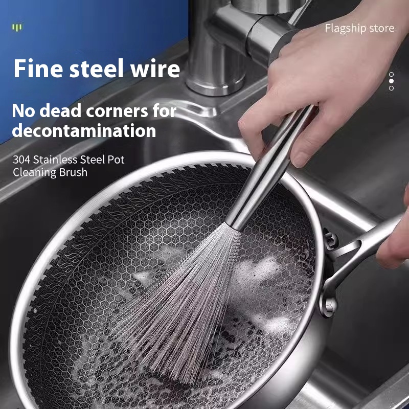 Stainless Steel Wok Brush Kitchen Dedicated Pot Cleaning Cleaning Gadget